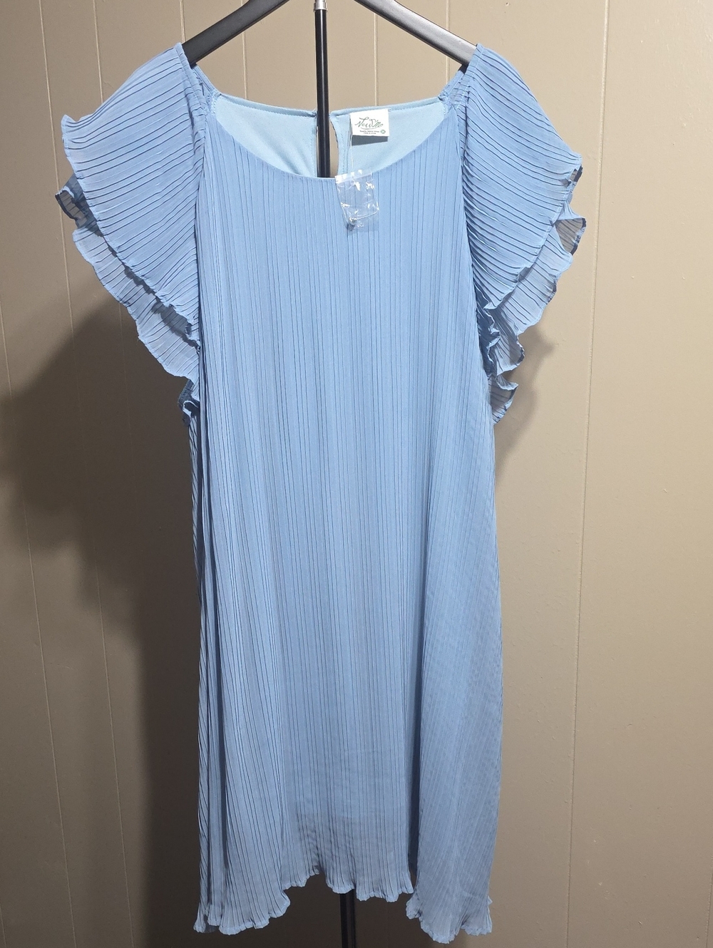 Light Blue Pleated Ruffle Sleeve Dress